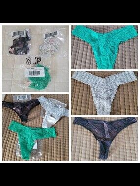 NEW Victoria's Secret Lace Thong Panty Lot Bundle Size Medium NWT